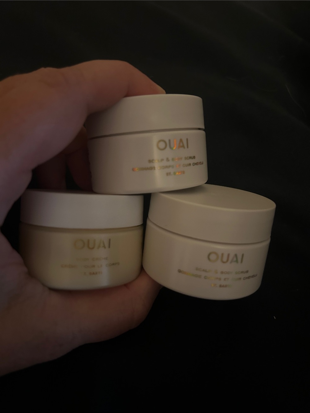 OUAI Cream Body Scrub - Beige & White Mini Jars